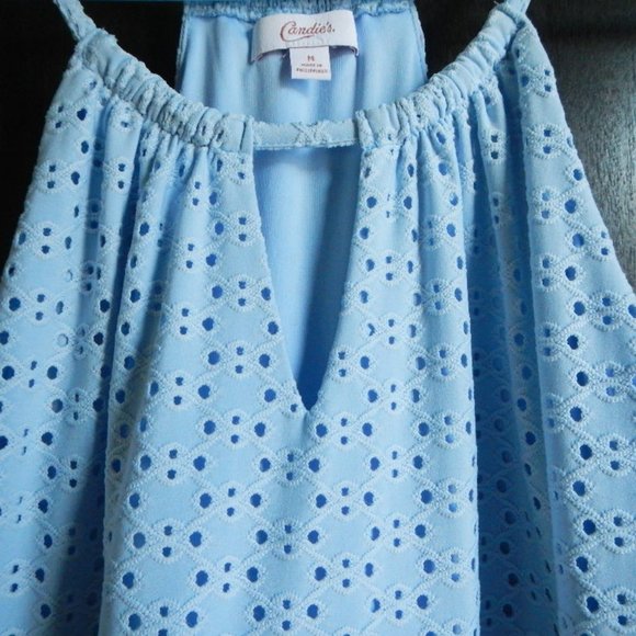 Candies Light Blue Lined Eyelet Halter Dress Size M - Picture 1 of 3